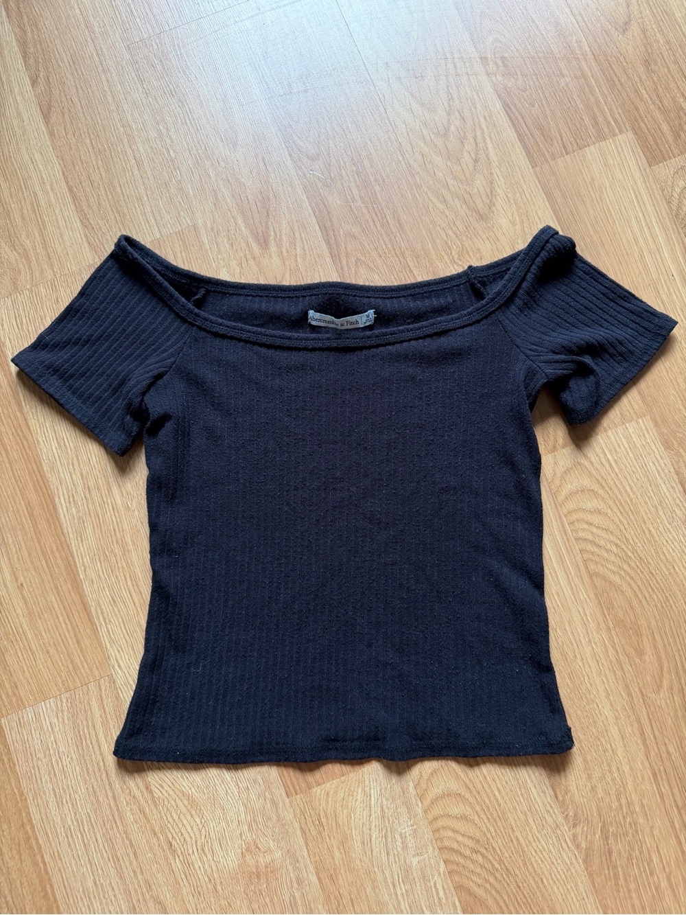 Abercrombie & Fitch Black Ribbed Off-Shoulder Top